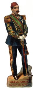 Portræt af Abdulhamid II (Abd ul Hamid, Abd-ul-Hamid, Abdulhemit, Abdul Hamid, Abdul Hamid, Abd al-Hamid, Abd al-Hamid) (1842-1918), osmannisk sultan (Tyrkiet). Sen kromolitografi af det 19. århundrede. Privat samling af Unknown artist