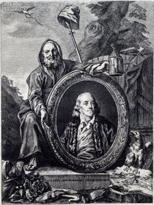 Portræt af Benjamin Franklin (1706 - 1790), amerikansk politiker, mindesmærke, pamfletariker og fysiker af Unknown artist
