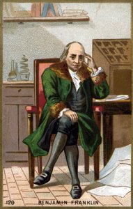 Portræt af Benjamin Franklin (1706 - 1790). Kromolitografi i slutningen af det 19. århundrede. af Unknown artist