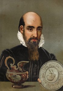 Portræt af Bernard Palissy (1510 - 1589). Kromolitografi i slutningen af ​​det 19. århundrede. baseret på "Science and its Men"" af Louis Figuier. Barcelona 1881 af Unknown artist