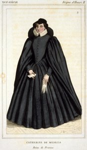 Portræt af Catherine de Medici (Caterina de Medici) (1519 - 1589), gravering i begyndelsen af det 19. århundrede. af Unknown artist