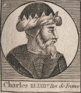 Portræt af Karl III siger den simple (879-929) konge af frankerne - CHARLES III (879-929) - Karl den Enfoldige - konge af Frankrig, 893-923 - gravering fra "Instruction sur l