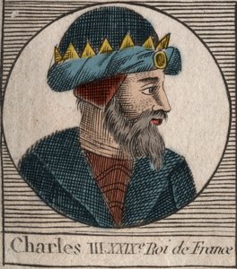 Portræt af Karl III siger den simple (879-929) konge af frankerne - CHARLES III (879-929) - Karl den Enfoldige - konge af Frankrig, 893-923 - gravering fra "Instruction sur l