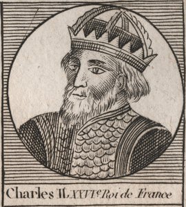 Portræt af Charles II den Skaldede (823-877), konge af Frankrig - Charles II (823-877) den Skaldede - gravering fra "Instruction sur l