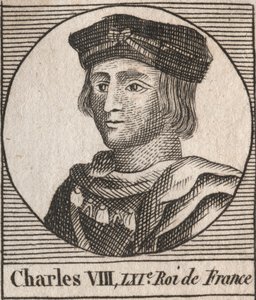 Portræt af Charles VIII (1470-1498) Fransk konge af Valois-dynastiet - Charles VIII (1470-98) Konge af Frankrig - gravering fra "Instruction sur l