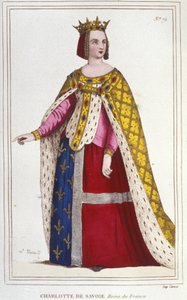 Portræt af Charlotte de Savoy 1445 -1483 Dronning af Frankrig fra 1461 til 1483 Brud til Louis XI (Le Prudent) i 1451 gravering af 1830 af Unknown artist