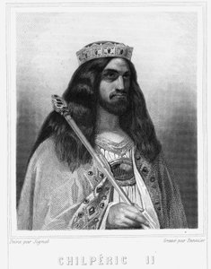 Portræt af Childeric III (v. 670 - 721), konge af Neustrien - i "Histoire des Francais"" af Lavallee, stik, sd. af Unknown artist