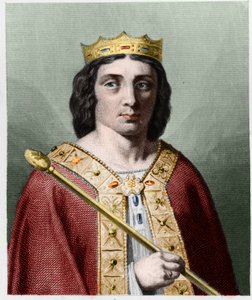 Portræt af Childeric II (v. 653 - 675), konge af Austrasia - i "" Histoire des Francais"" af Lavallee, stik, sd. af Unknown artist