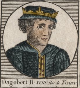Portræt af Dagobert II, frankernes konge fra 711 til 716 - Dagobert II (676-679), konge af Austrasia - gravering fra "Instruction sur l