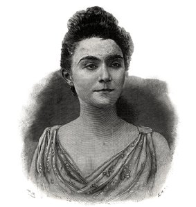Portræt af Emma Laure Esther Guilbert, dit Yvette Guilbert (1865-1944) Fransk sangerinde ved kaffekoncerten - Indgravering af 1892 af Unknown artist
