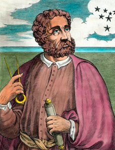Portræt af Fernand de Magellan (1480-1521), portugisisk navigatør - Gravering af det 16. århundrede - Privat samling - Portræt af Ferdinand Magellan (1480-1521) Portugisisk opdagelsesrejsende - Gravering 1500-tallet - Privat samling af Unknown artist