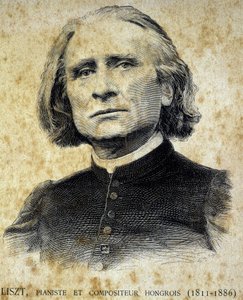 Portræt af Franz Liszt, ungarsk pianist og komponist (1811 - 1886) - i "" Les Contemporains"", n.d. slutningen af det 19. århundrede. af Unknown artist