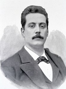 Portræt af Giacomo Puccini, italiensk komponist (1858-1924), gravering 1800-tallet. af Unknown artist