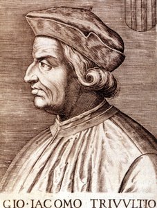 Portræt af Giangiacomo Trivulzio (marskal Trivulce) Marquis de Vigevano på fransk Trivulce. Marskal af Frankrig (1448 til 1518). Stik af det 17. århundrede af Unknown artist