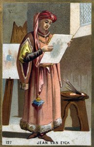 Portræt af Jan Van Eyck (1390 -1441) flamsk maler - hovedbeklædning af en liripipion. Kromolitografi af det 19. århundrede. af Unknown artist