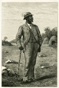 Portræt af kong Sepopo af Zambeze (nuværende Sydafrika), klædt i europæisk stil, gravering af P. Dufour, for at illustrere historien "Au pays des Marutses", i 1875-1879, af Dr. Emile Holub (1847- 1902). Udgivet i Tour du monde, 2. semester 1 af Unknown artist