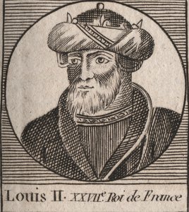 Portræt af Ludvig II Begue eller Svømmen (846 - 879), Konge af Francs - Ludvig II Stammeren 848 til 879 - gravering fra "Instruction sur l