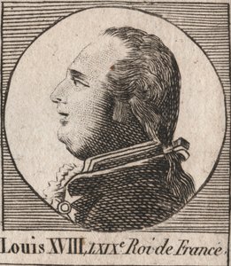 Portræt af Ludvig XVIII (1755-1824), med tilnavnet Ønsket, kongen af Frankrig og Navarra fra 1814 til 1815 og fra 1815 til 1824 - Ludvig XVIII, kendt som den Ønskede, konge af Frankrig - indgravering fra "Instruction sur l