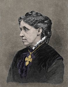 Portræt af Louisa May Alcott (1832-1888), amerikansk forfatter. 1800-tallets farvestik. af Unknown artist