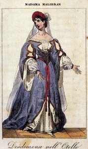 Portræt af Maria Garcia kaldet Malibran (1808-1836) sangerinde i rollen som Desdemone for "" Othello "" (Otello) af Gioachino Rossini. Teatro alla Scala 1833. af Unknown artist