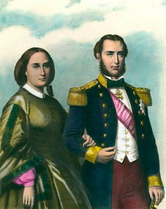Portræt af Maximilian I (1832-1867) Kejser af Mexico og hans kone Charlotte af Belgien (1840-1927). 1800-tals illustration. Privat samling af Unknown artist