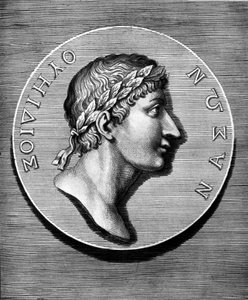 Portræt af Ovid i medaljon. Indgravering af det 19. århundrede. Coll Maciet, Library of Decorative Arts, Paris. af Unknown artist