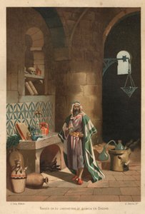 Portræt af Rhases (Rhazes, Razi, Al-Razi, Razis eller Rases) (840-923) persisk videnskabsmand) i sit laboratorium i Bagdad. Barcelona 1881 af Unknown artist