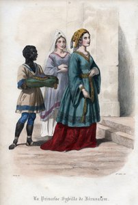 Portræt af Sibylla af Jerusalem (Jerusalem Sibylle) (ca. 1160-1190), prinsesse daværende dronning af Jerusalem. Indgravering fra 1842 i "Histoire des popes"" af Maurice Lachatre. Privat samling. af Unknown artist