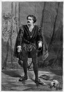 Portræt af skuespilleren Ernesto Rossi i rollen som Hamlet af William Shakespeare på teatret Ventadour i Paris i 1875. af Unknown artist