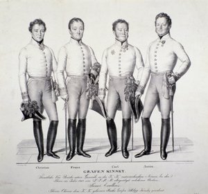 Portræt af prinser af Kinsky-familien fra Bøhmen: Christian, Franz, Carl og Anton ( Litografi af Unknown artist