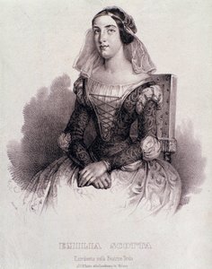 Portræt af sangerinden Emilia Scotta i operaen Beatrice de Tende af Unknown artist