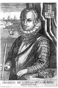 Portræt af hertugen af Guise (Henry I af Lorraine, kendt som Scalafre (1550 - 1588)). Stik af det 17. århundrede. af Unknown artist