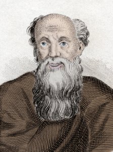 Portræt af den græske filosof Democritus (460-370 Av JC), Democritus of Hope. Indgravering af det 19. århundrede. af Unknown artist