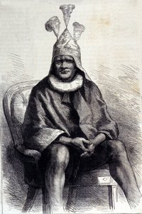 Portræt af zulukongen Cetshwayo (eller Cetawayo, Cetewayo, Cetywajo, Ketchwayo) (1826-1884) Indgravering af det 19. århundrede af Unknown artist