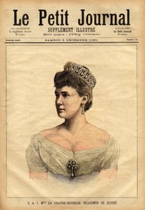 Portræt af den store hertuginde Vladimir af Rusland, født i 1854, prinsesse Mary af Mecklenburg-Schwerin (Mecklenburg Schwerin) og gift i 1874 med zarens yngre bror, storhertug Vladimir Alexandrovich Romanov (1847-1909). Indgravering i "" Le peti af Unknown artist