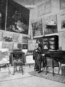 Portræt af maleren Claude Monet (1840 - 1926) i hans atelier. af Unknown artist