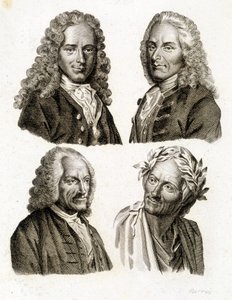 Portrætter af Voltaire i forskellige aldre - gravering af Unknown artist