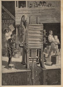 Keramik: mekanisk støbning af hule dele. Indgravering fra 1885 i "" Les arts et metiers illustres"" af Adolphe BITARD. af Unknown artist