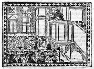 Forkyndelse af G. Savonarola (Jerome Savonarola) (1452 - 1498) - i "" Compendium of Revelatione"", inkunabel af 23/4/1496. af Unknown artist