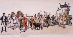 Procession af høstmændene og vognen fra Bacchus (Bacco) - i "" Officielt album for vinmagernes festival"" af Unknown artist