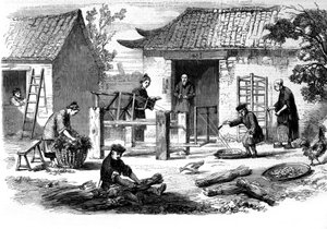 Produktion af silke i Kina og de forskellige stadier af fremstillingen. af Unknown artist