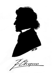 Profilsilhuet af den polske komponist Frederic Chopin (1810-1849) med autograf. 19. århundrede af Unknown artist