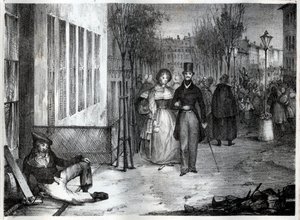 Promenade sur les boulevards i Paris i det 19. århundrede - gravering af Unknown artist