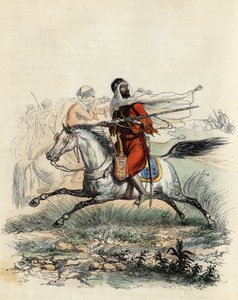 Røde ryttere fra Emir Abd-el-Kader flygtede af jægere til hest fra den franske hær ved Oran i 1841 i "L