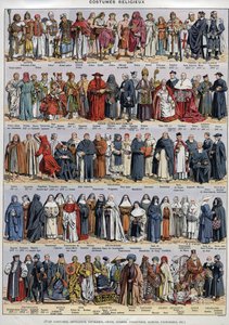 Religiøse dragter - fra antikken til det 20. århundrede - Den romersk-katolske kirke og andre religioner - Religiøse dragter - Plate du Larousse universal omkring 1920 af Unknown Artist