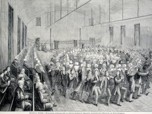 Religiøs procession af Shakers i New York. 1800-tals illustration. af Unknown artist