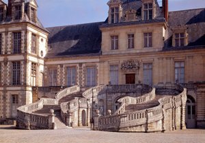 Renæssancearkitektur: den store trappe på slottet Fontainebleau. af Unknown artist
