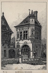 Renæssancehus - indgravering af 1889 i "History of human habitation at the Universal Exhibition of 1889, by Mr Charles GARNIER - Librairie centrale des beaux-arts Paris 1889 af Unknown artist