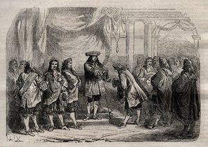 Rene Duguay Trouin (Duguay-Trouin) (Rene Trouin du Gue dit) (1673-1736) modtog Saint-Louis kors fra kong Louis XIVs hænder - indgravering i "" Dictionnaire populaire illustrious"" - 1864 - af Joseph Decembre og Edmond Allonier - af Unknown artist