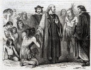 Repræsentation af Bartolome de las Casas (1484-1566) Dominikansk præst, missionær hos indianerne” (Portræt af Bartolome de las casas, dominikanermunk og beskytter af indianerne - gravering af 1860 af Unknown artist